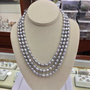 Multi strand Gray Fresh Water Barrel Pearls Neckla